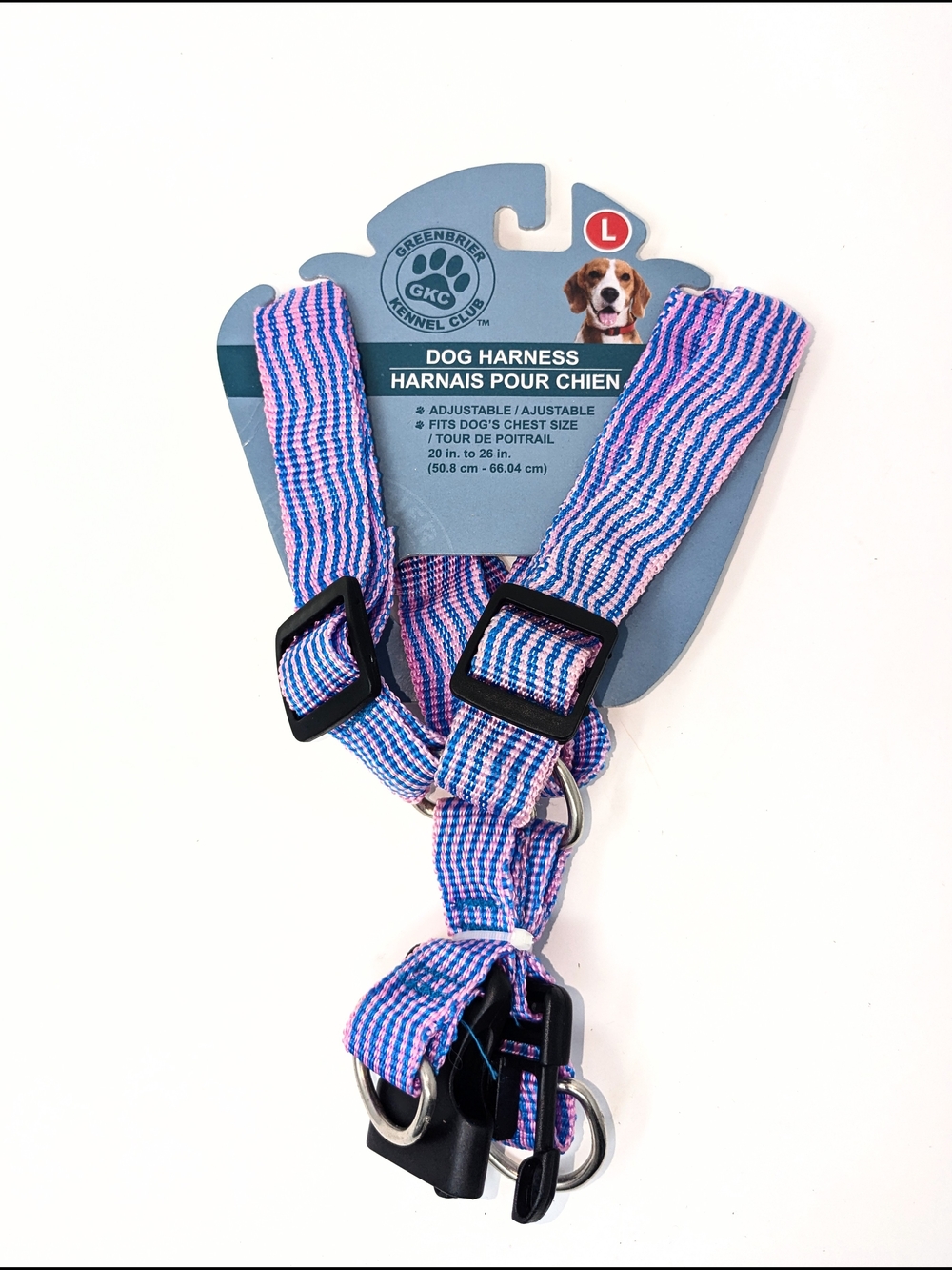 Greenbrier Kennel Club Striped Pink & Blue Dog Harness - Adjustable Large